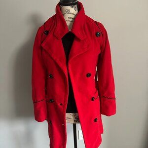 RED DOUBLE BREASTED WOOL PEACOAT